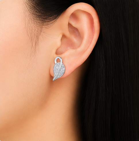 Gyary Crystal Leaf Elegance Stud Earrings