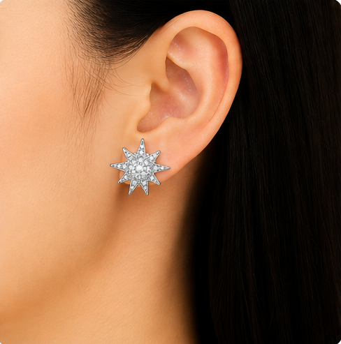 Gyary Radiant Sunburst Crystal Stud Earrings