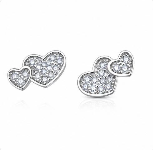 Gyary Twin Heart Sparkle Stud Earrings