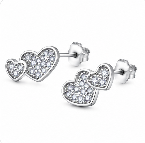 Gyary Twin Heart Sparkle Stud Earrings