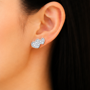 Gyary Twin Heart Sparkle Stud Earrings