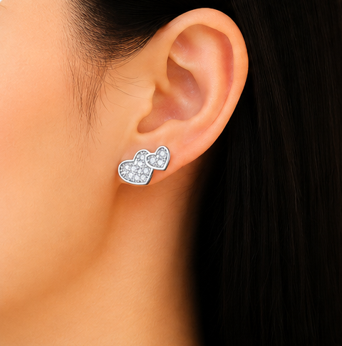 Gyary Twin Heart Sparkle Stud Earrings