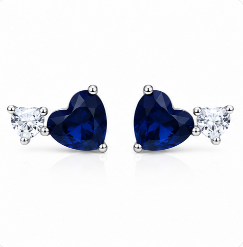 Gyary Royal Blue Heart Crystal Stud Earrings