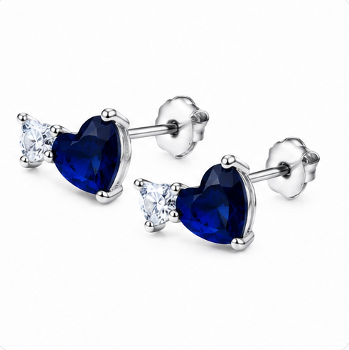 Gyary Royal Blue Heart Crystal Stud Earrings