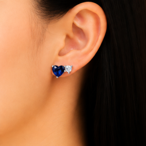 Gyary Royal Blue Heart Crystal Stud Earrings