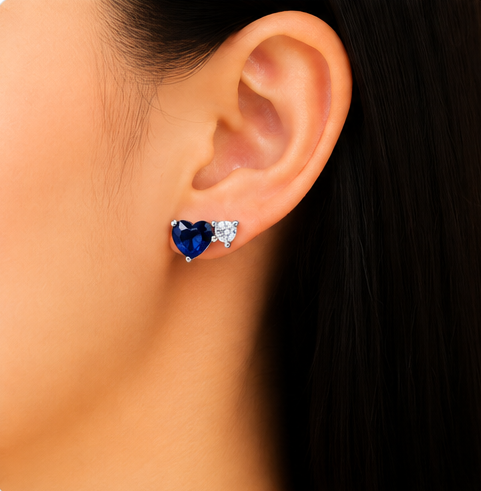 Gyary Royal Blue Heart Crystal Stud Earrings