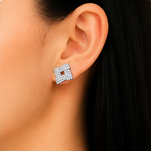 Gyary Luxe Square Crystal Stud Earrings