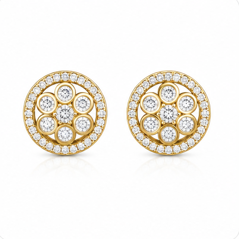 Gyary Royal Halo Gold Stud Earrings