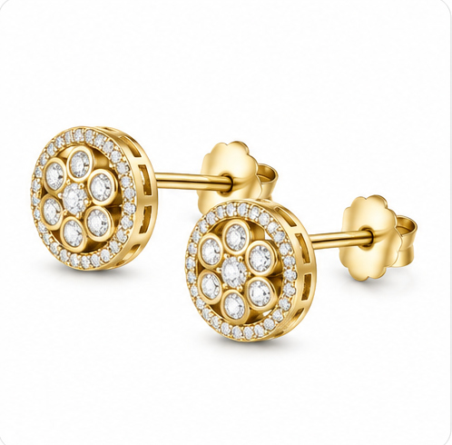 Gyary Royal Halo Gold Stud Earrings