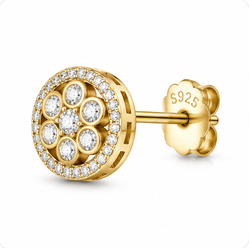 Gyary Royal Halo Gold Stud Earrings