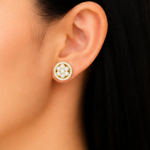 Gyary Royal Halo Gold Stud Earrings