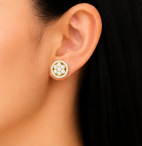 Gyary Royal Halo Gold Stud Earrings