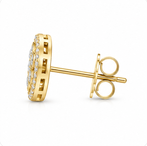 Gyary Royal Halo Gold Stud Earrings