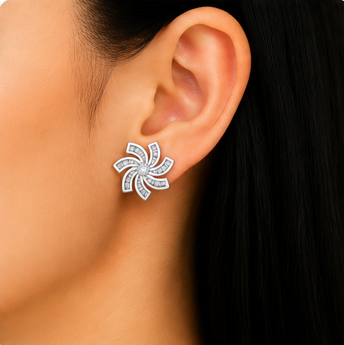 Gyary Celestial Swirl Crystal Stud Earrings
