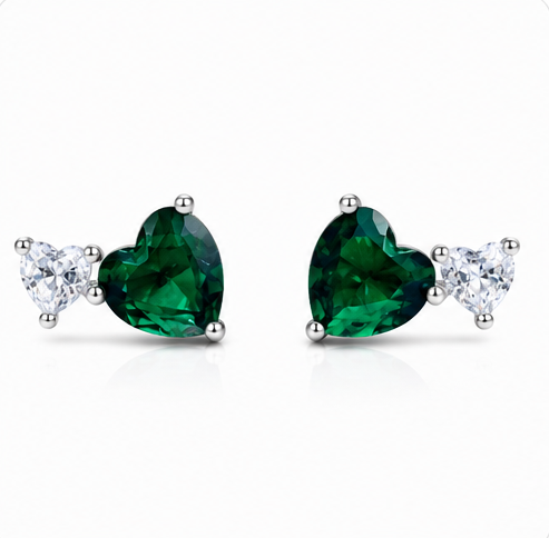 Gyary Emerald Heart Crystal Stud Earrings