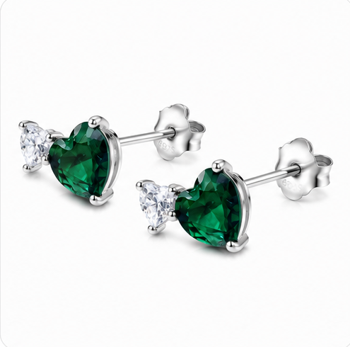 Gyary Emerald Heart Crystal Stud Earrings