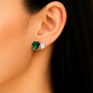 Gyary Emerald Heart Crystal Stud Earrings