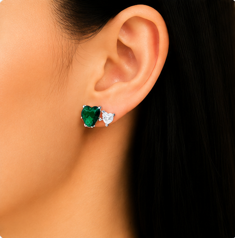 Gyary Emerald Heart Crystal Stud Earrings