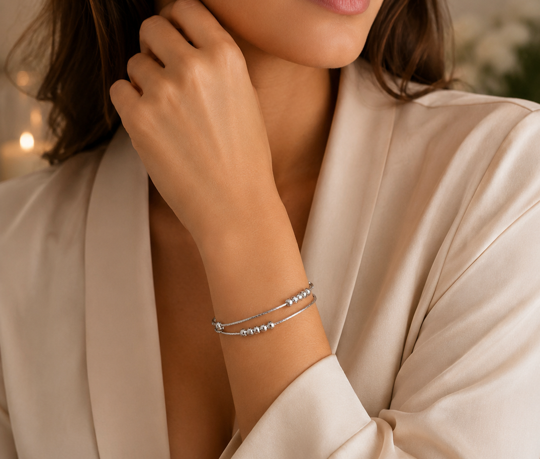 Gyary Celeste Dual Strand Silver Bracelet