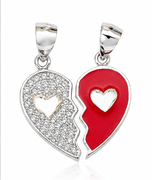 Gyary Pink Broken Heart Pendant Set