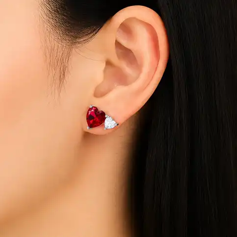 Gyary Ruby Heart Crystal Stud Earrings
