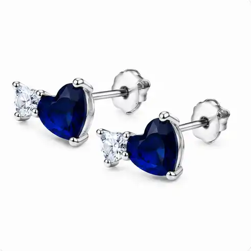 Gyary Royal Blue Heart Crystal Stud Earrings
