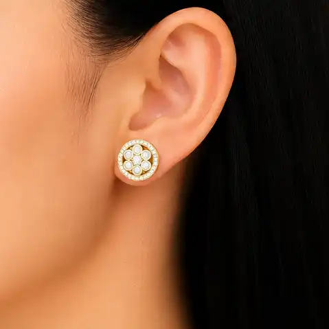 Gyary Royal Halo Gold Stud Earrings