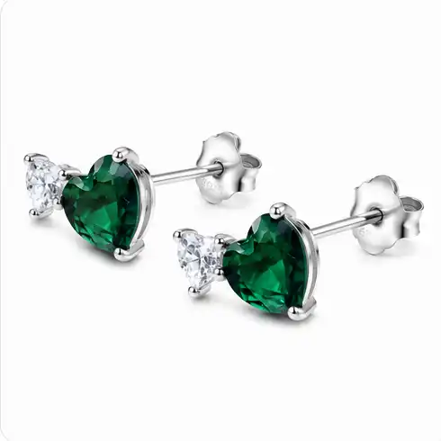 Gyary Emerald Heart Crystal Stud Earrings