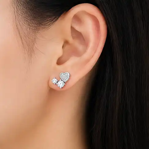 Gyary Crystal Heart Charm Stud Earrings