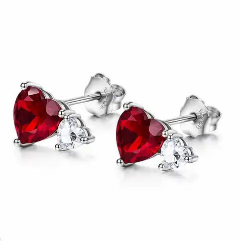 Gyary Ruby Heart Crystal Stud Earrings