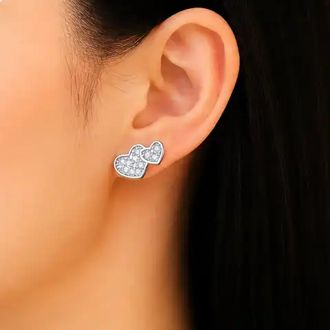 Gyary Twin Heart Sparkle Stud Earrings