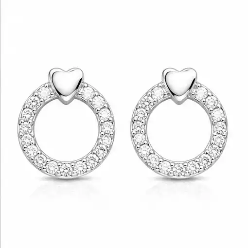 Gyary Crystal Circle Heart Stud Earrings