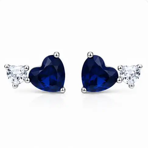 Gyary Royal Blue Heart Crystal Stud Earrings