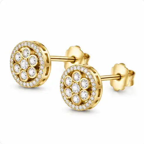 Gyary Royal Halo Gold Stud Earrings