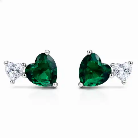 Gyary Emerald Heart Crystal Stud Earrings