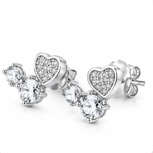 Gyary Crystal Heart Charm Stud Earrings