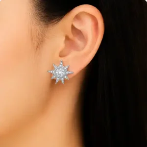 Gyary Radiant Sunburst Crystal Stud Earrings