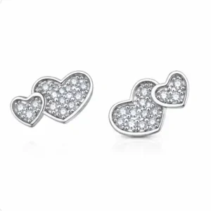 Gyary Twin Heart Sparkle Stud Earrings