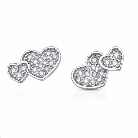 Gyary Twin Heart Sparkle Stud Earrings