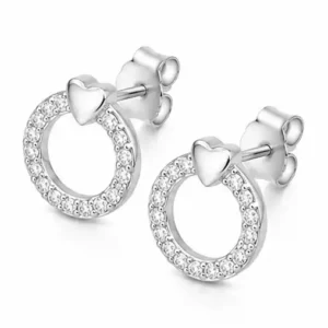 Gyary Crystal Circle Heart Stud Earrings