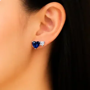 Gyary Royal Blue Heart Crystal Stud Earrings