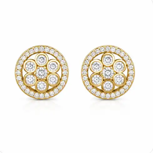 Gyary Royal Halo Gold Stud Earrings