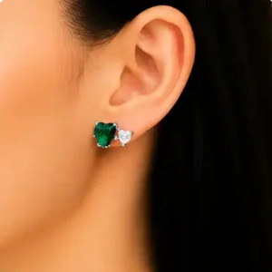 Gyary Emerald Heart Crystal Stud Earrings