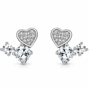 Gyary Crystal Heart Charm Stud Earrings