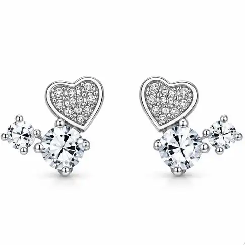 Gyary Crystal Heart Charm Stud Earrings