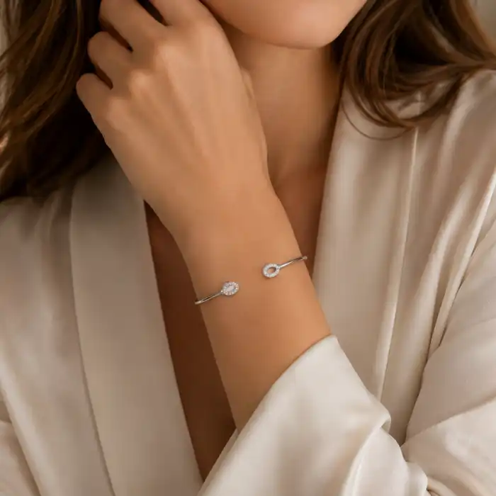 Gyary Halo Twin Circle Silver Cuff Bracelet