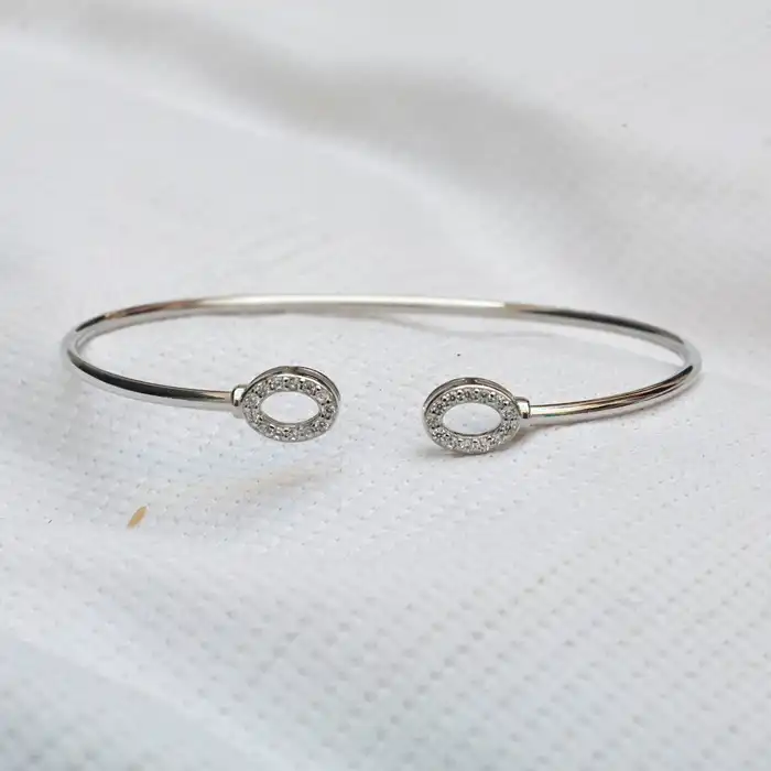 Gyary Halo Twin Circle Silver Cuff Bracelet