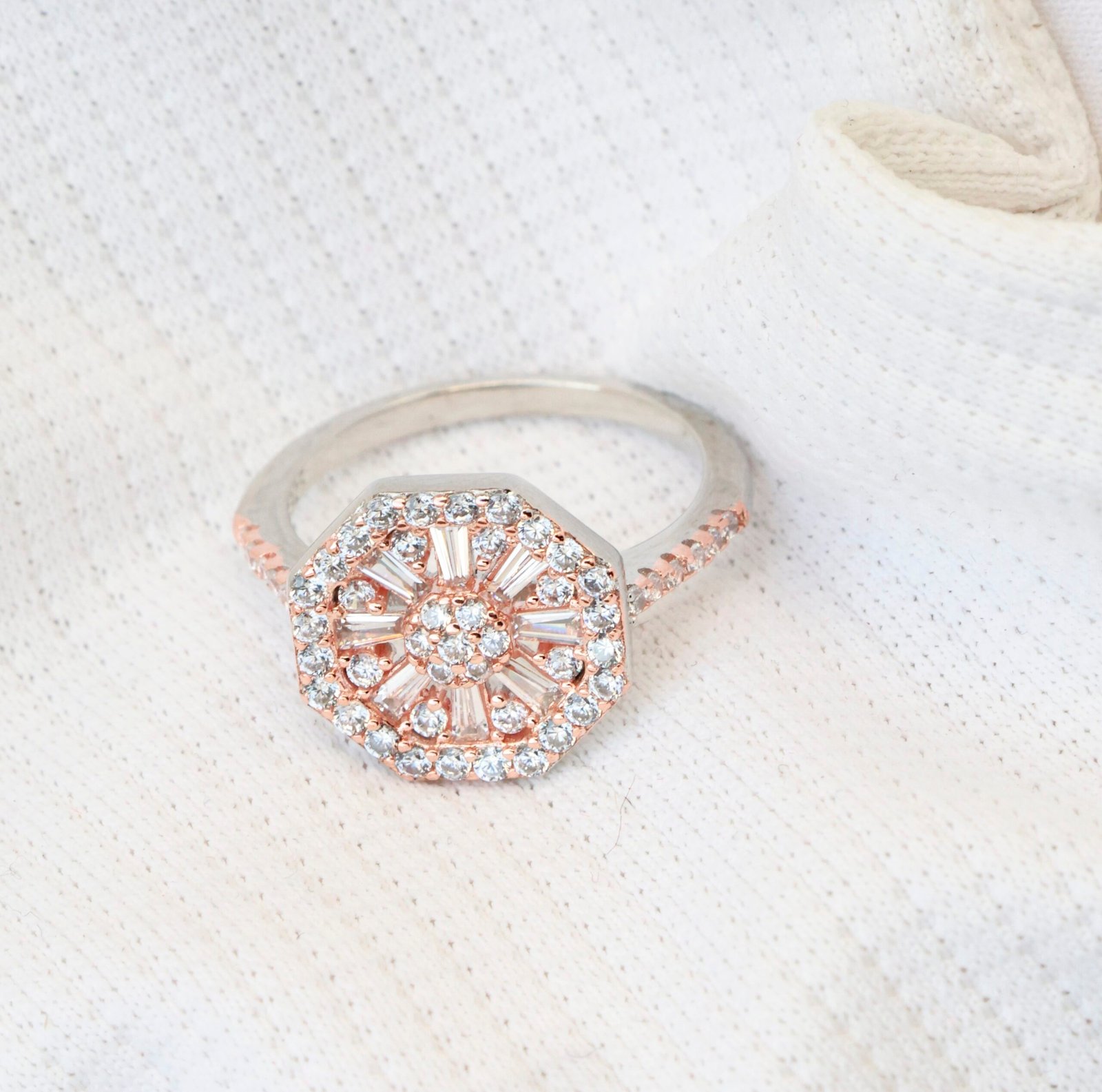 Gyary Rose Gold Octagon Halo Ring
