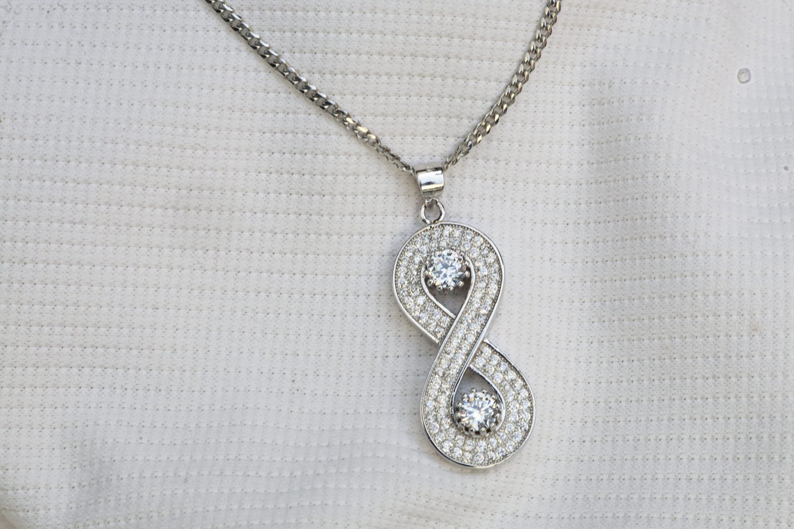 Gyary Infinity Crystal Pendant Necklace – Silver Cubic Zirconia Infinity Charm with Dual Stones