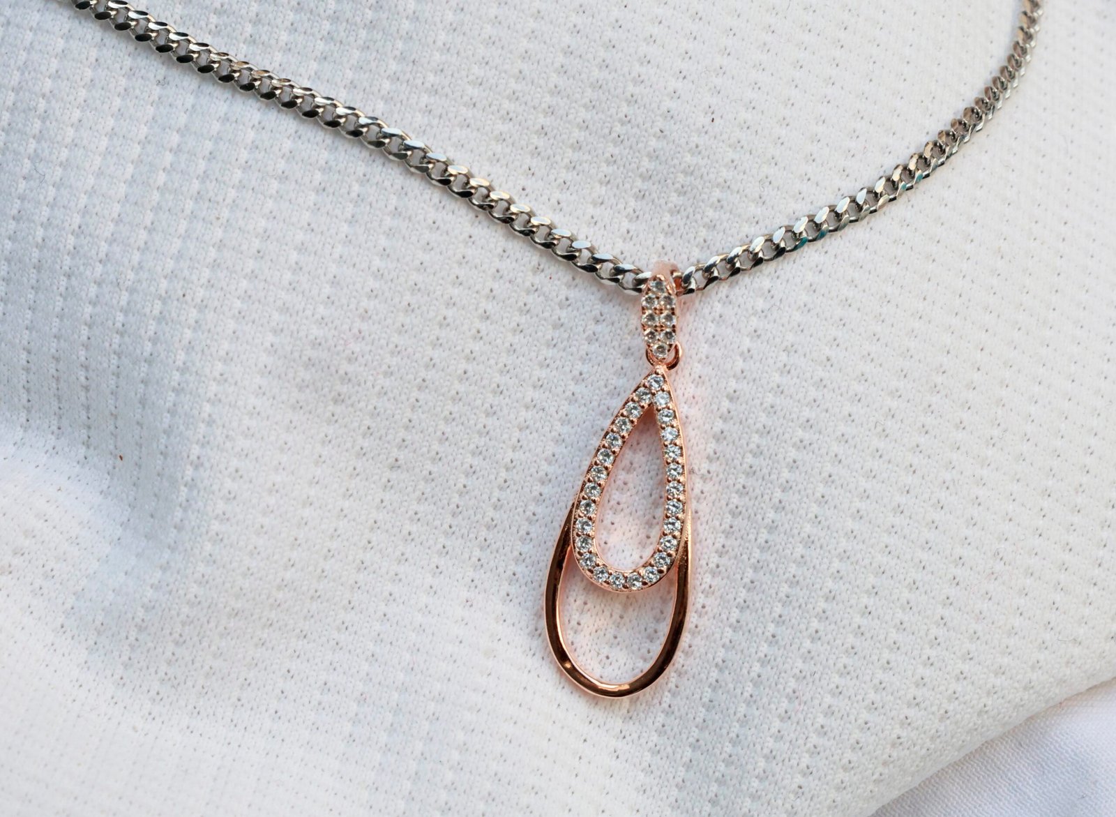 Gyary Rose Gold Teardrop Pendant Necklace – Double Drop Crystal Charm with Pavé Cubic Zirconia
